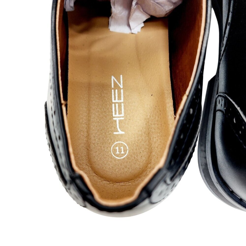 Mens Heez Black Leather Brogue Dress Shoes Size 11 New - Picture 3 of 14